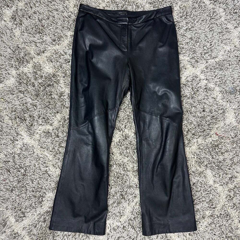 BCBGMaxAzria Black Leather Pants 10 Moto Biker Y2K Straight Leg Bootcut